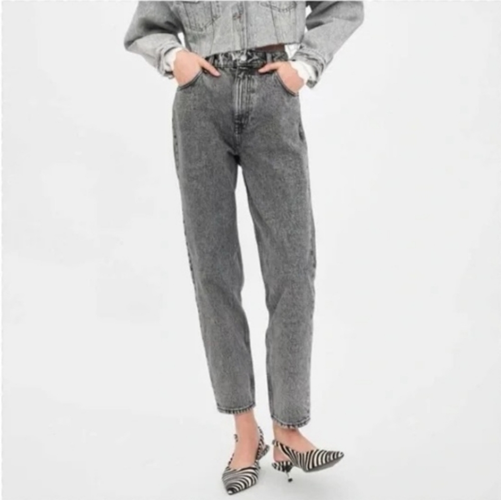 Zara Mom Gray Acid Wash Jeans High Rise Size 6/28